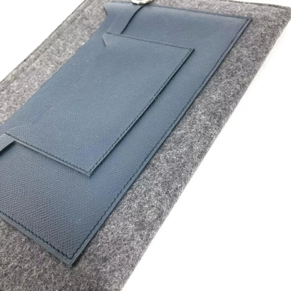 HERMES To Doo 29 Bag Pouch Bicolor Clutch bag felt / Leather gray/Navy - Picture 8 of 12